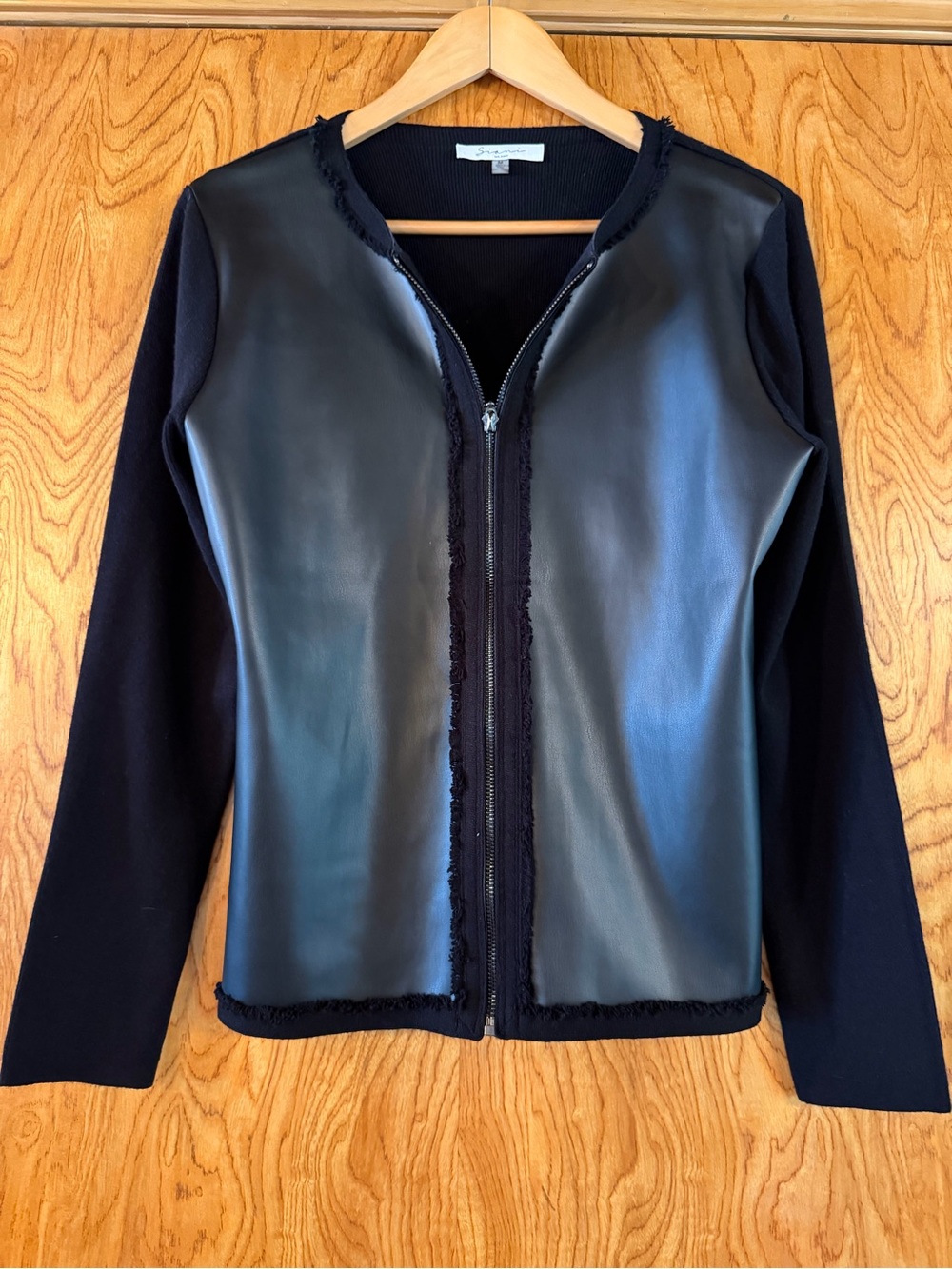 Milano Black Faux-Leather Front Zip Jacket